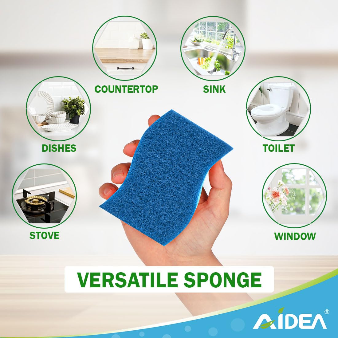 AIDEA Sponges Kitchen, Non-Scratch Scrub Sponge, 24Count, Sponges for Non-Stick Cookware, Kitchen Sponge for Dishes, Cleans Fast Without Scratching, Cleaning Power for Kitchen, Bathroom, Household