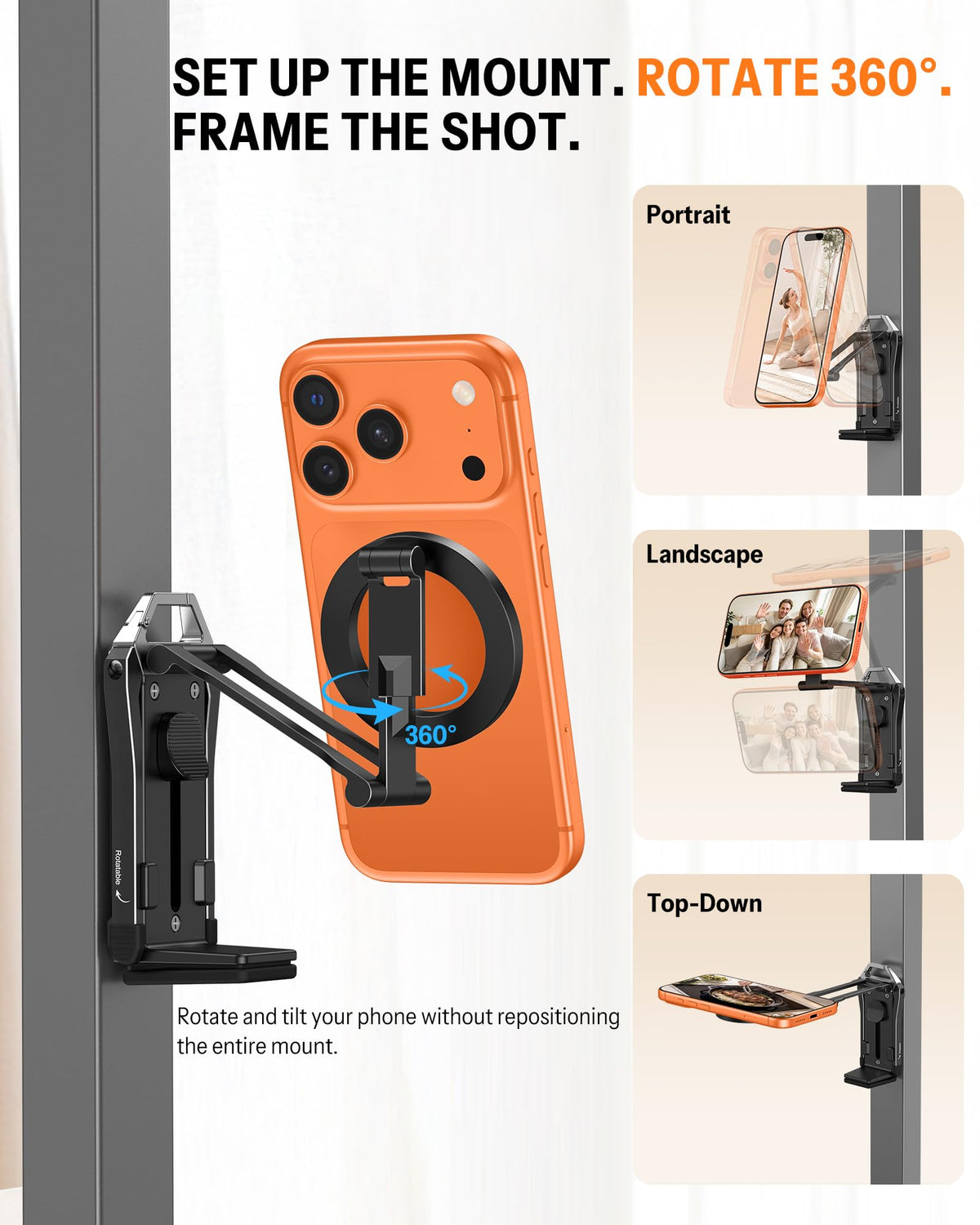 OMOTON TP02 Magnetic Phone Tripod for MagSafe, 360° Pivot, Clamp & Stand