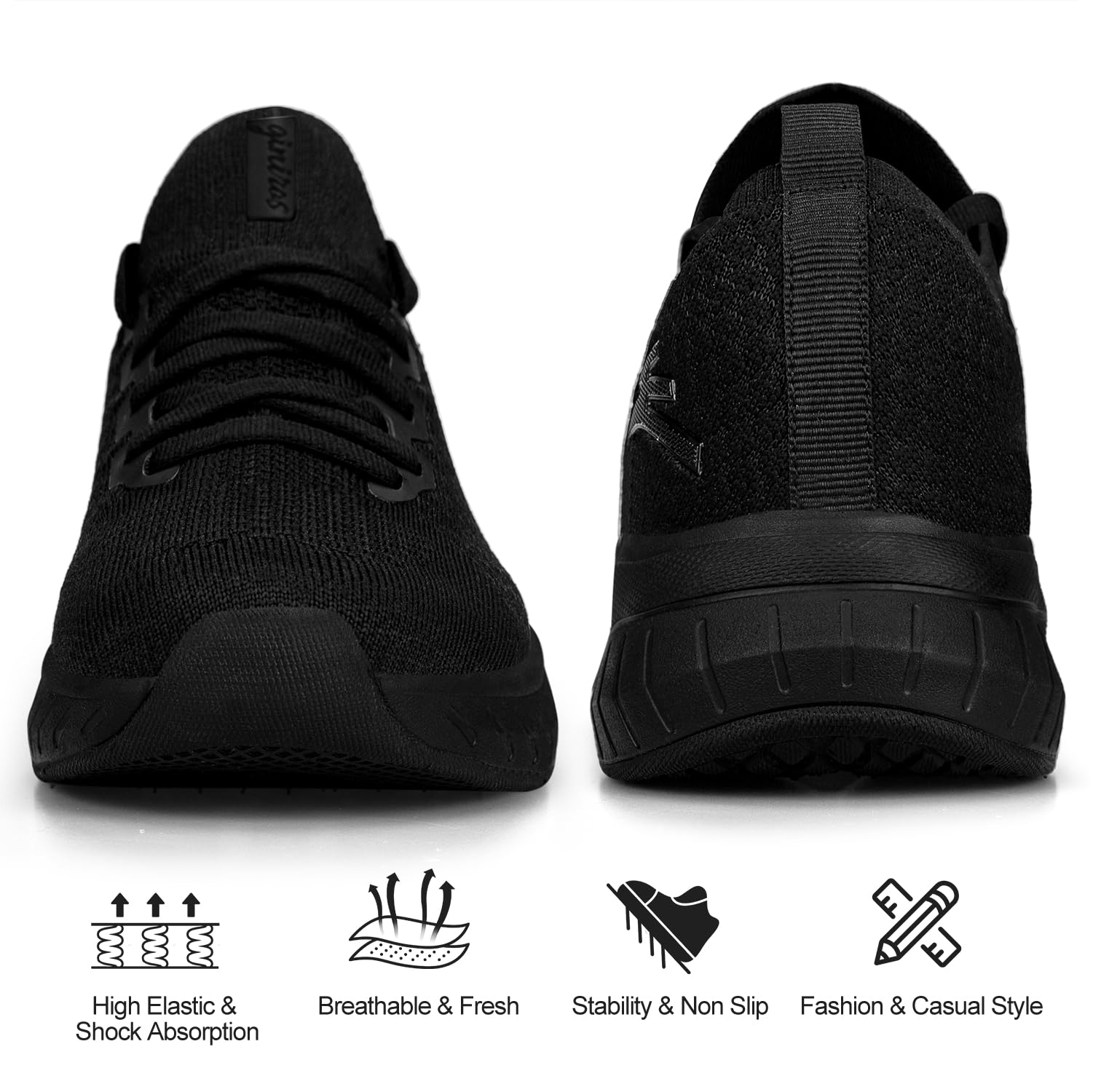 Puweco Mens Slip on Walking Shoes Non Slip Tennis Shoes Lightweight Gym Sneakers All Black Size 11.5