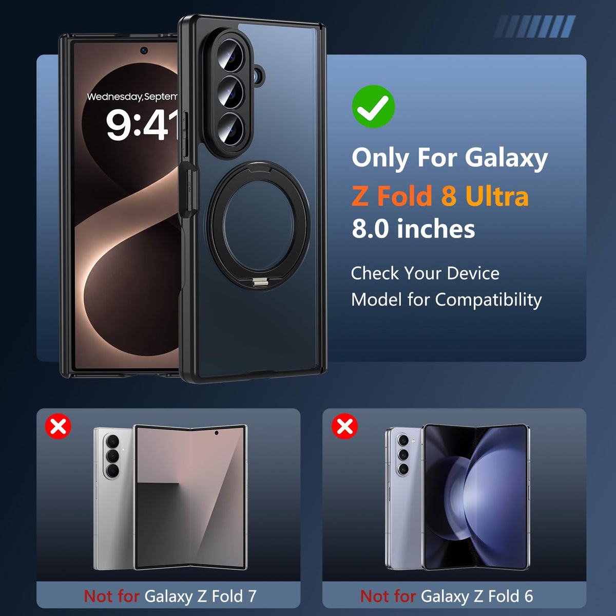 OWKEY Magnetic for Samsung Galaxy Z Fold 8 Ultra Case with Stand,Black