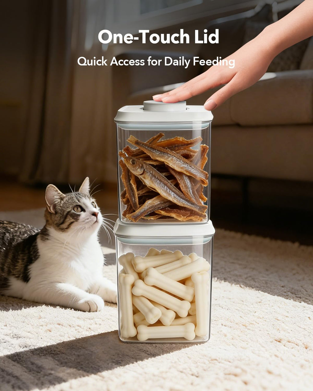 EQI Dog Food Storage Container with One-Touch Lid, 2.8 QT / 2.65 L Stackable Durable BPA-Free PET Cat Food Storage Container,for Pet Treats, Supplements & Small Kibble