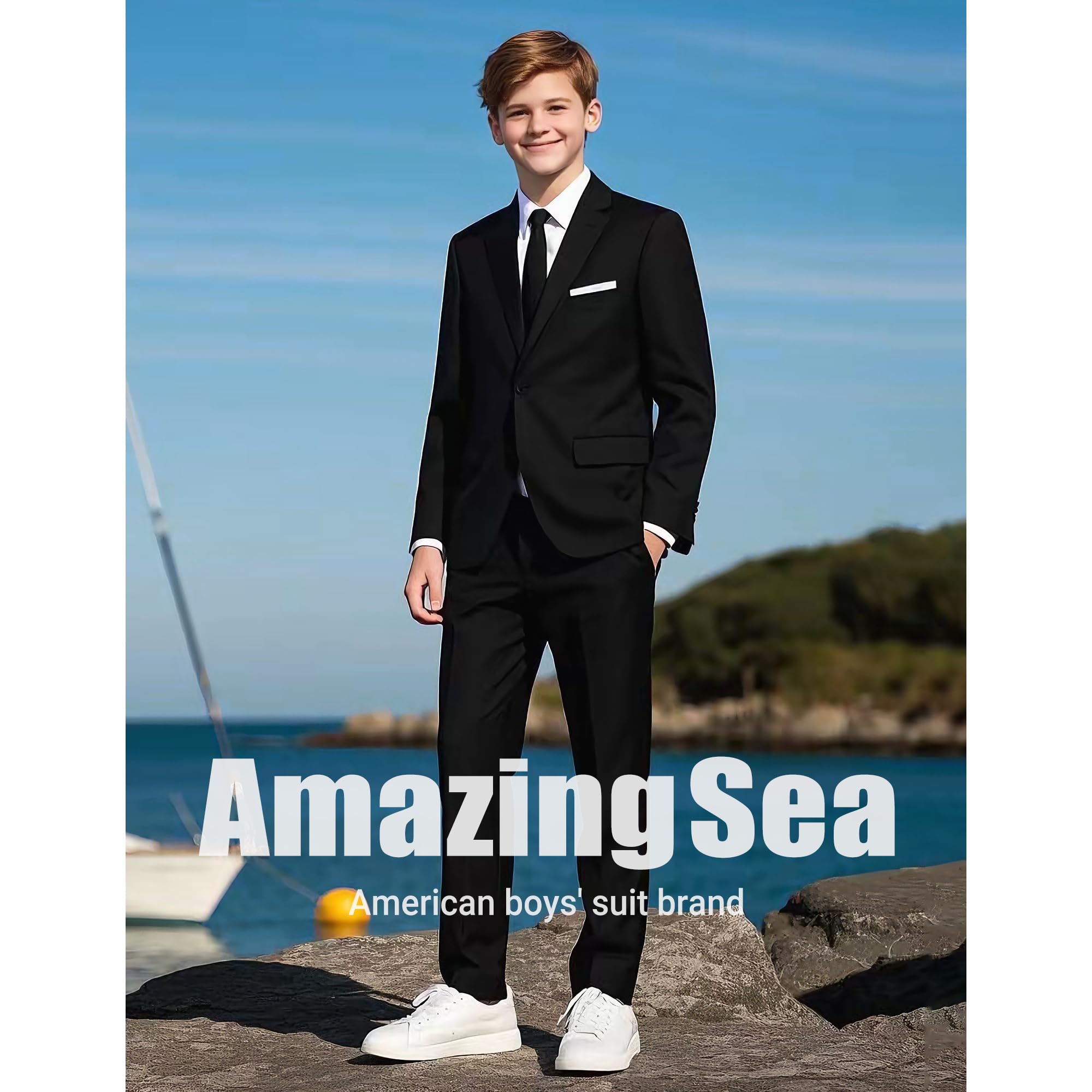 AmazingSea Boys Suit Black Slim Fit Formal Boys Suits Set Kids Suit Toddlers Youth Teen Boys Tuxedos Suit Size 8