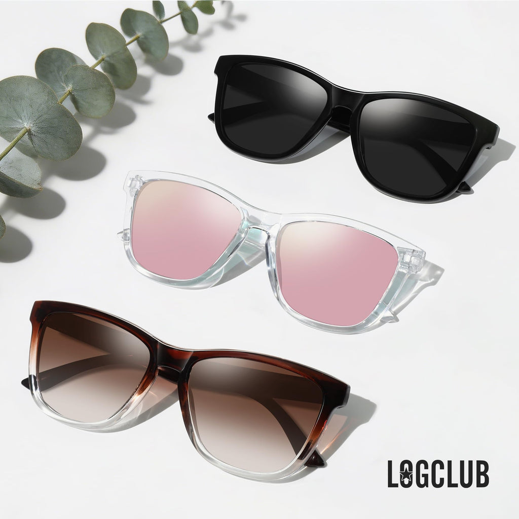 logclub Polarized Sunglasses Womens Men - Classic Retro UV Protection Driving Sun Glasses (BlackG+ChaTC+Pink)