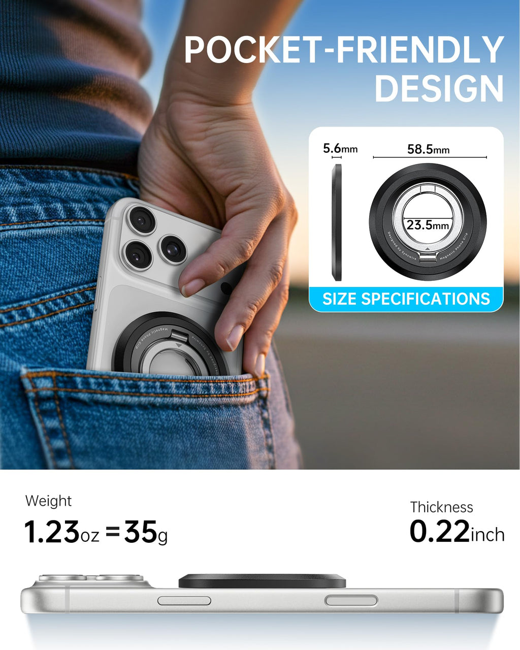 SYNCWIRE Magnetic Phone Ring Holder, for MagSafe Phone Grip Stand Kickstand