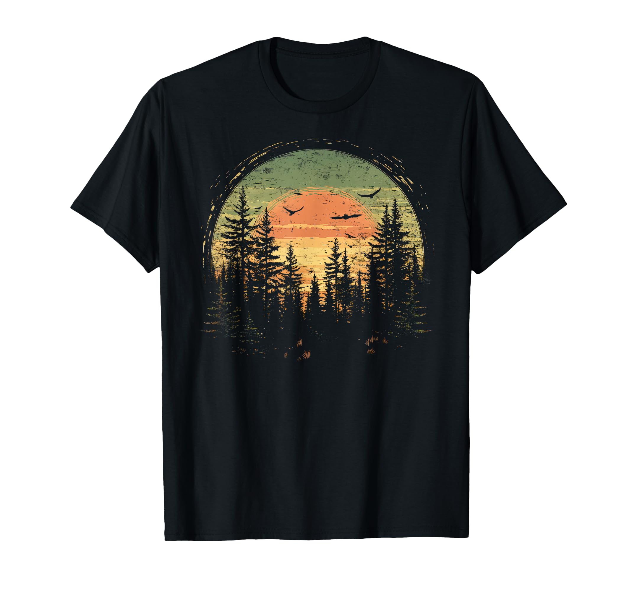 Retro Wilderness Bear Trees Reflection Outdoor Forest T-Shirt
