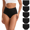 INNERSY Women's High Waisted Underwear Cotton Panties Regular & Plus Size 5-Pack(L,5 Black)