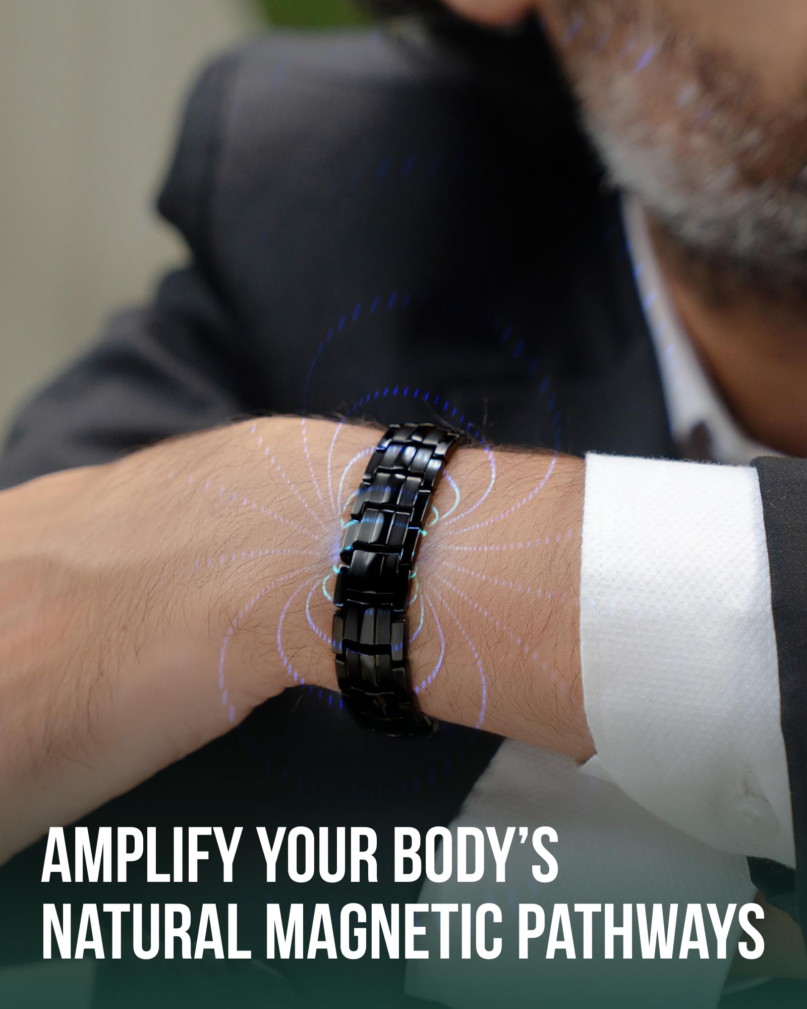 MagnetRX® Magnetic Bracelets for Men - EllipseMAX 5X Strength 5,000 Gauss Magnets - Designed in USA & Patent Pending - Premium Titanium Mens Magnetic Bracelet & Adjustable Length (Black)
