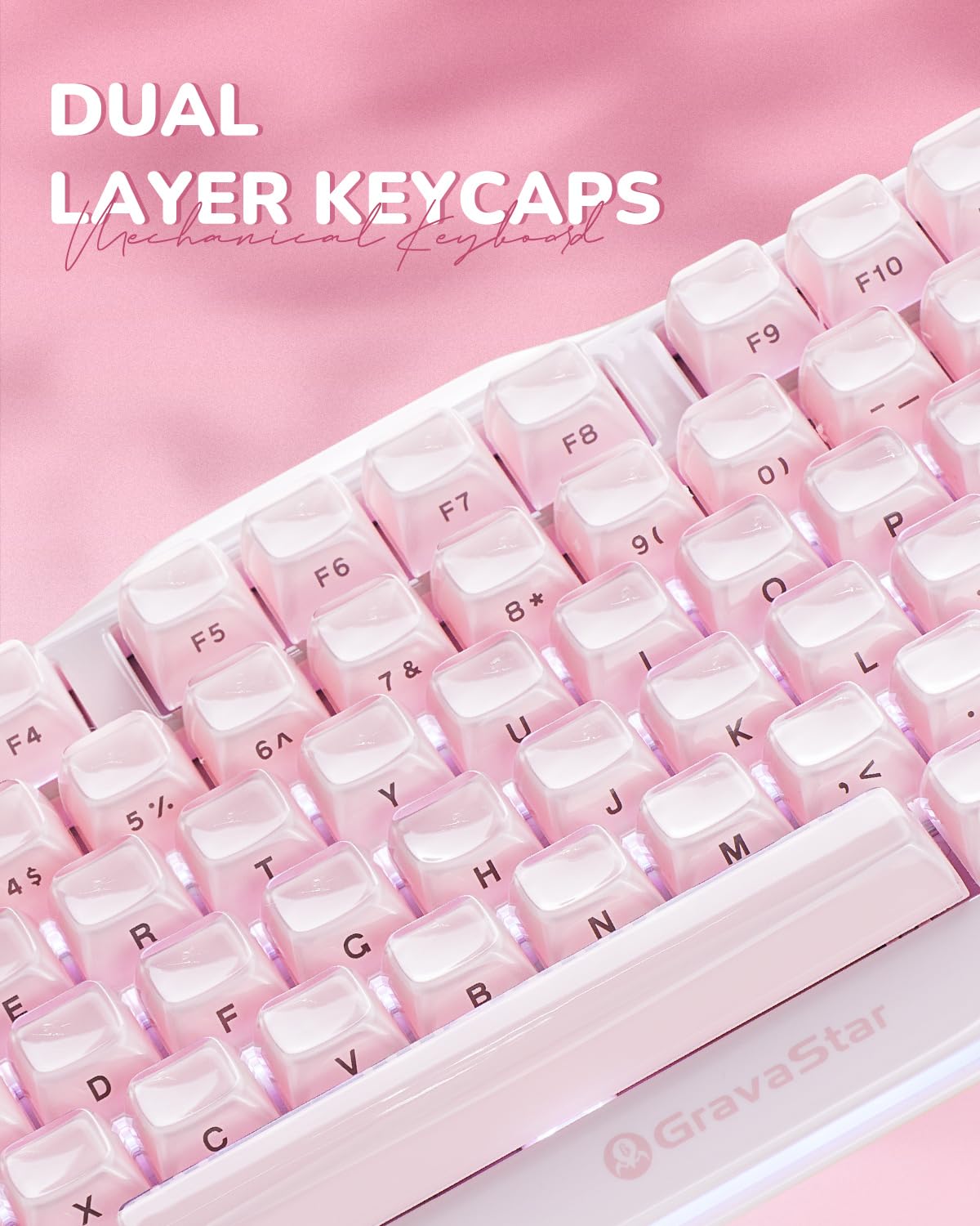 GravaStar Mercury K1 75% Pink Wireless Keyboard, Aluminum Alloy Exoskeleton Design Mechanical Gaming Keyboard, Gasket Hot-Swap Socket, Linear Switches, RGB Backlit