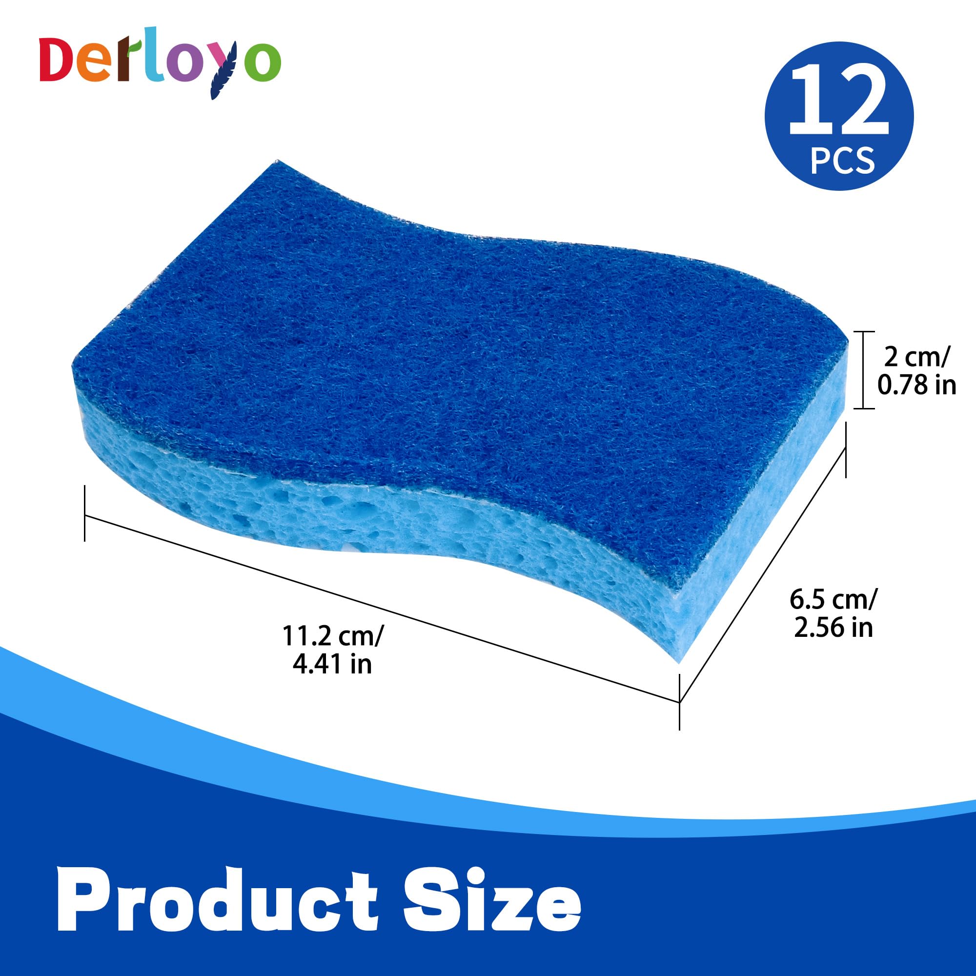 12 Count Non-Scratch Dish Sponges Kitchen, Long Lasting Cleaning Sponges for Dishes,Dual Sided Kitchen Sponges, Cleans Fast Without Scratching, Easy to Dry and Reusable-Blue