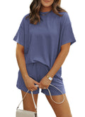 MARZXIN Women Two Piece Set with Vertical Stripes, Daily Wear Vacation Travel Airport Outings Pocket Cruise Outfits Loungewear to Street Comfy Postpartum maternity Lounge Sets Navy Blue M