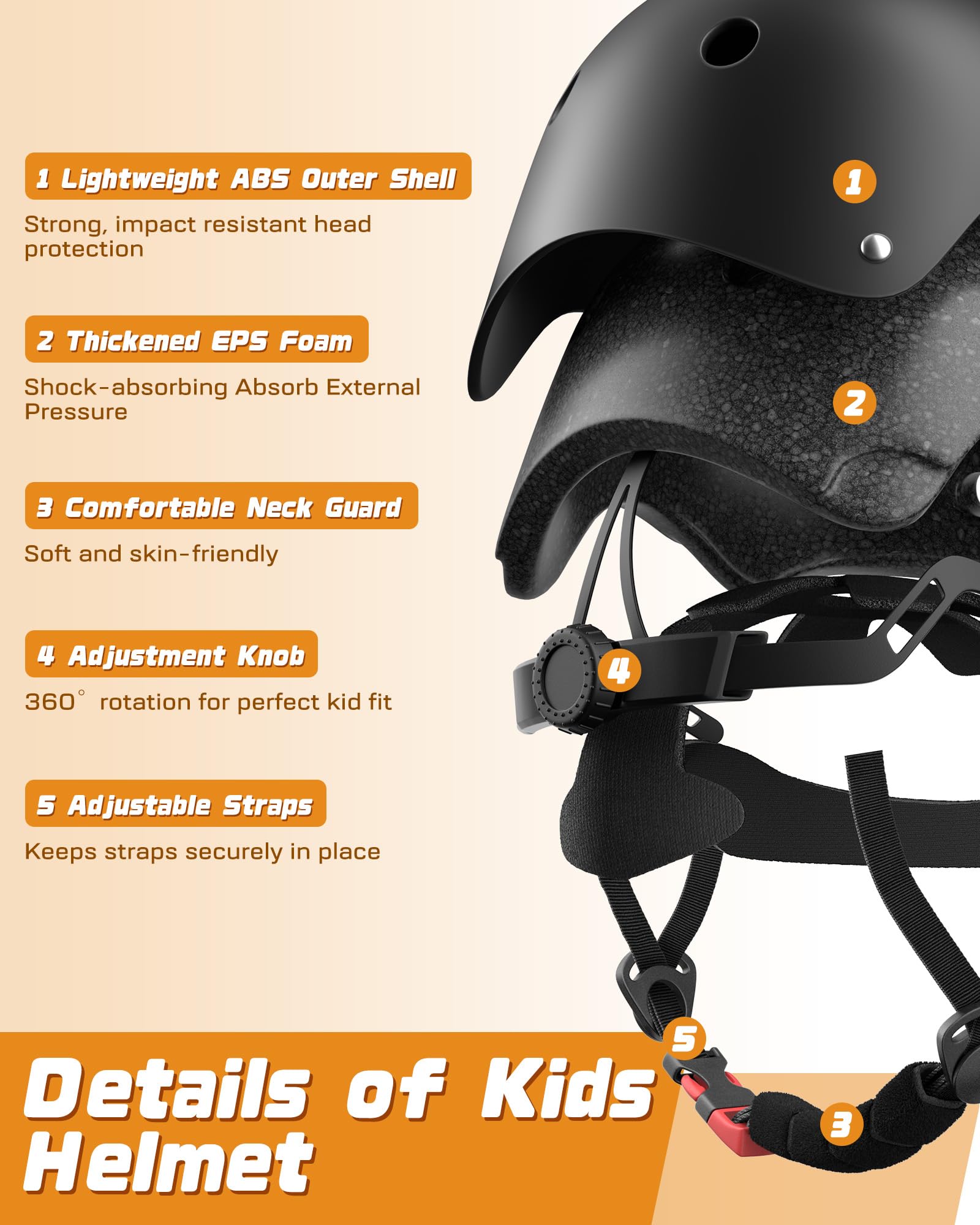Kids Bike Helmet Set, Adjustable Helmet for Ages 3-10 Year Boys Girls, Pad Set with Knee and Elbow Pads for Bike, Roller, Skating, Scooter, Longboard and More Sports