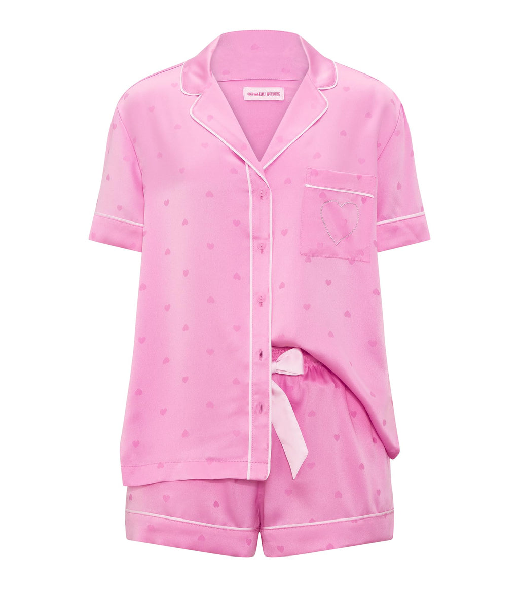 Victoria's Secret PINK | Elle 3-Piece Satin Eye Mask & Short Pajama Set, Pink Lollipop, M