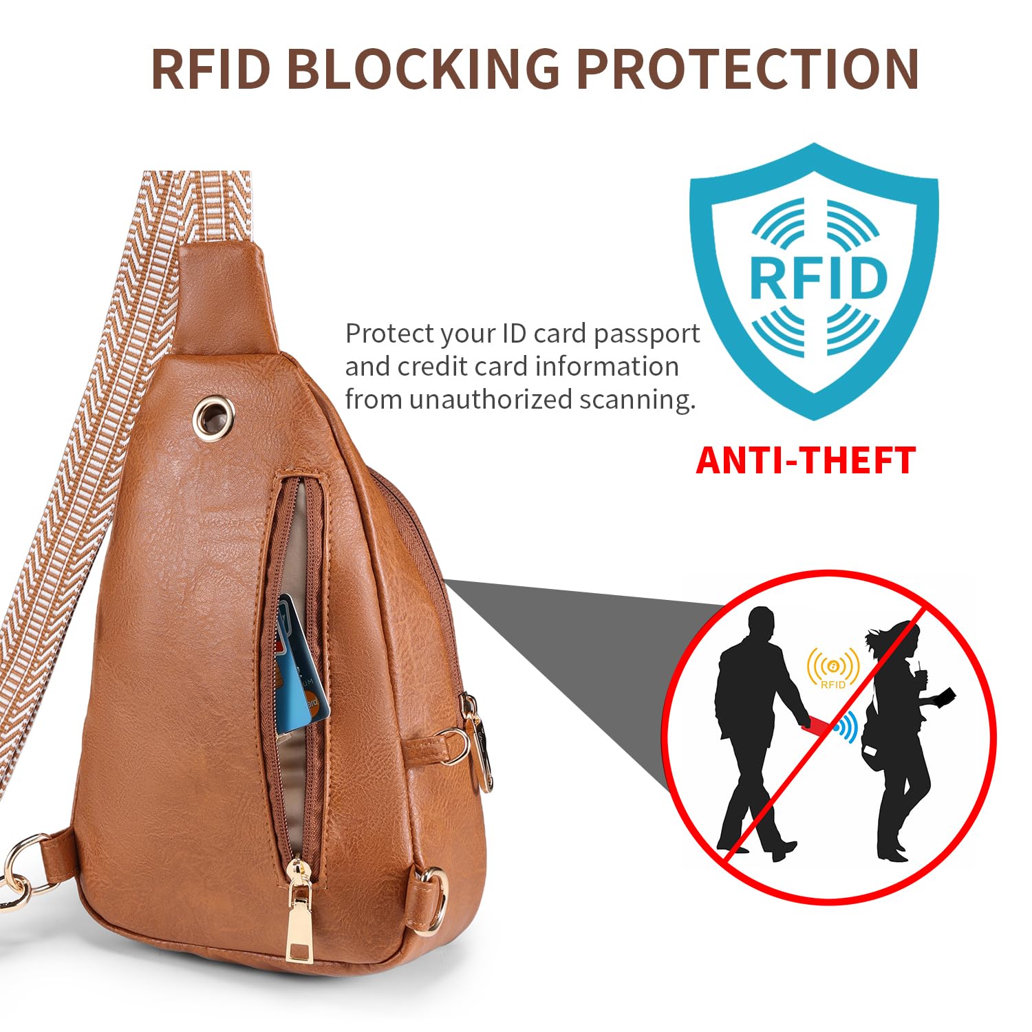 BIAVOI Crossbody Bags for Women Anti Theft Small Sling Handbag with Zipper Lock Vegan Leather RFID Blocking Chest Pure (brown)