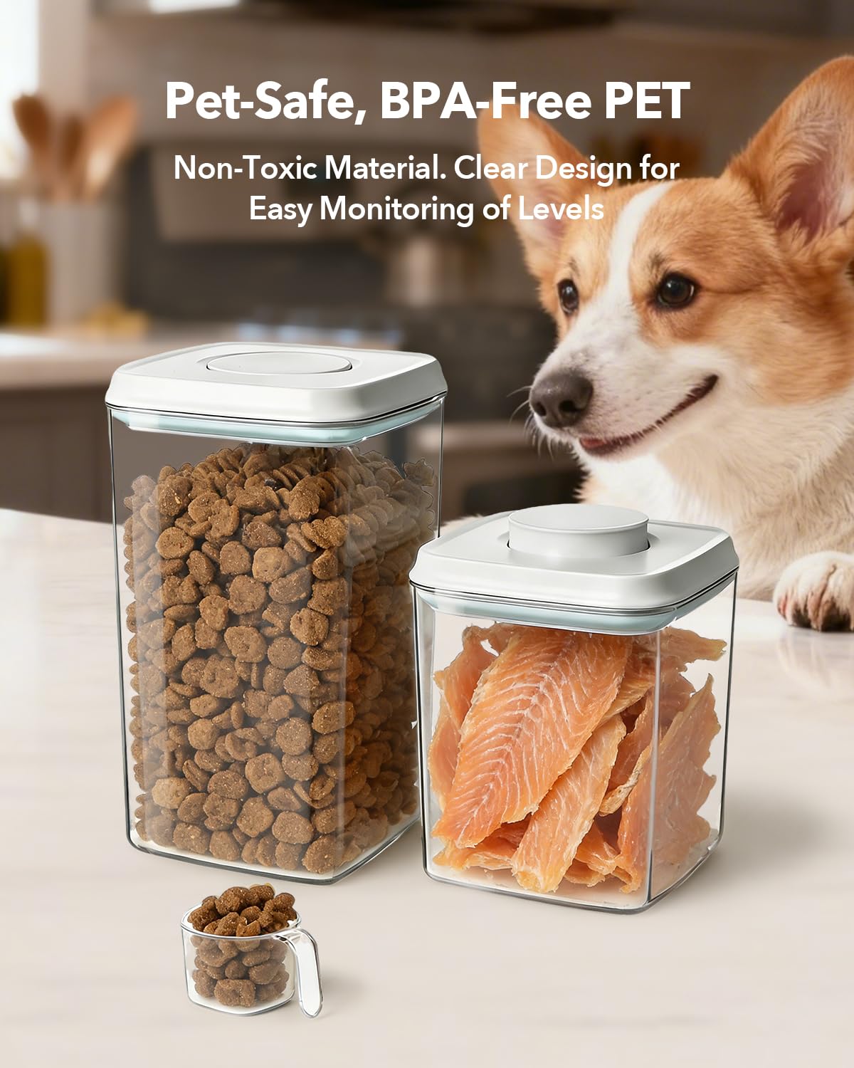 EQI Dog Food Storage Container with One-Touch Lid, 2.8 QT / 2.65 L Stackable Durable BPA-Free PET Cat Food Storage Container,for Pet Treats, Supplements & Small Kibble