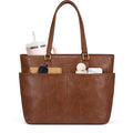 LOVEVOOK 15.6 Inch Laptop Bag for Women, Vintage Leather Work Tote Bags with Large Cup Holder, Teacher Nurse Medical Professional Computer Bag, Office Briefcase Handbag Gift