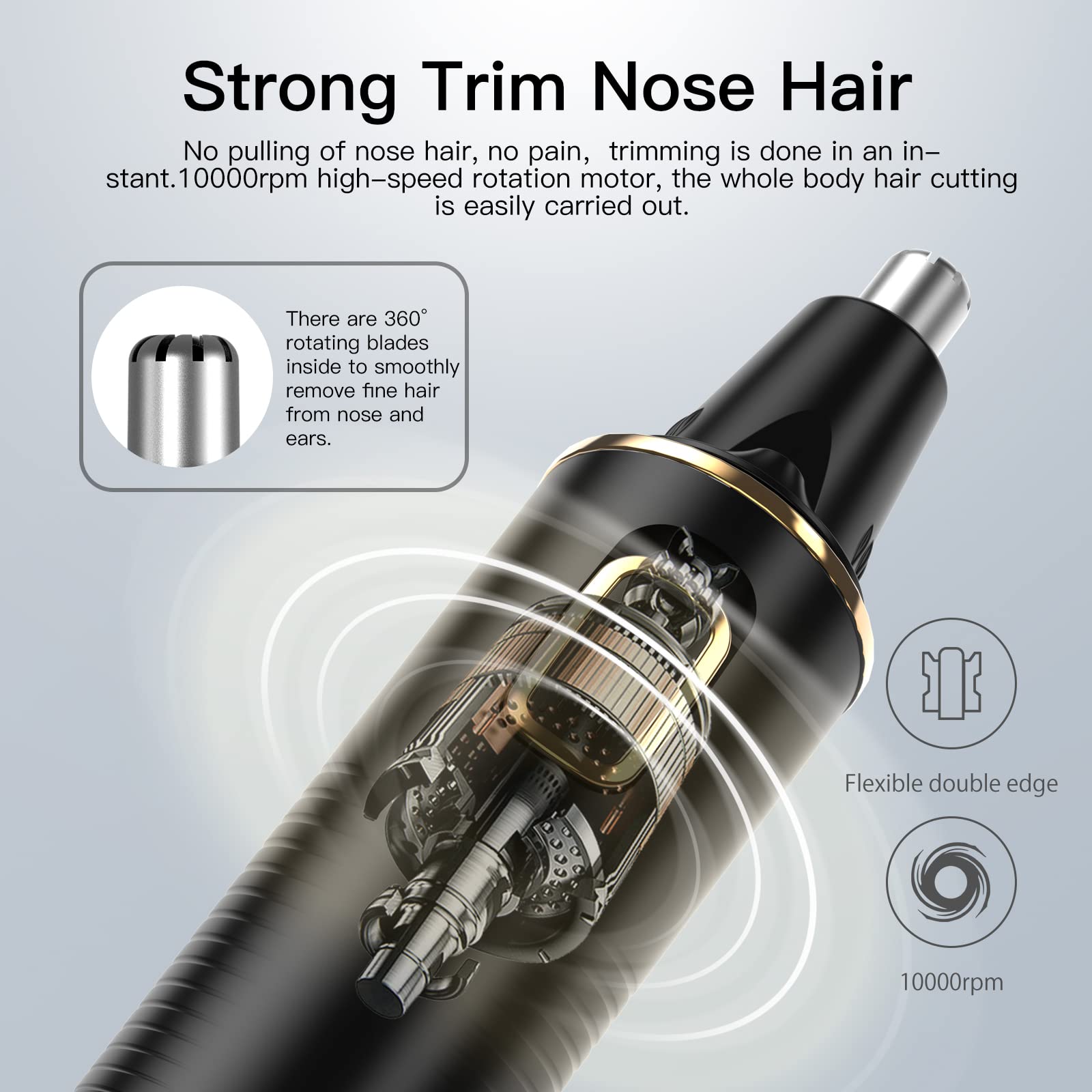 XOOMRSCP Nose Hair Trimmers for Men，Rechargeable Hair Trimmer 2 in 1 Painless Multifunctional Ear and Nose Hair Trimmer with IPX7 Waterproof Dual Edge Blades (Black)