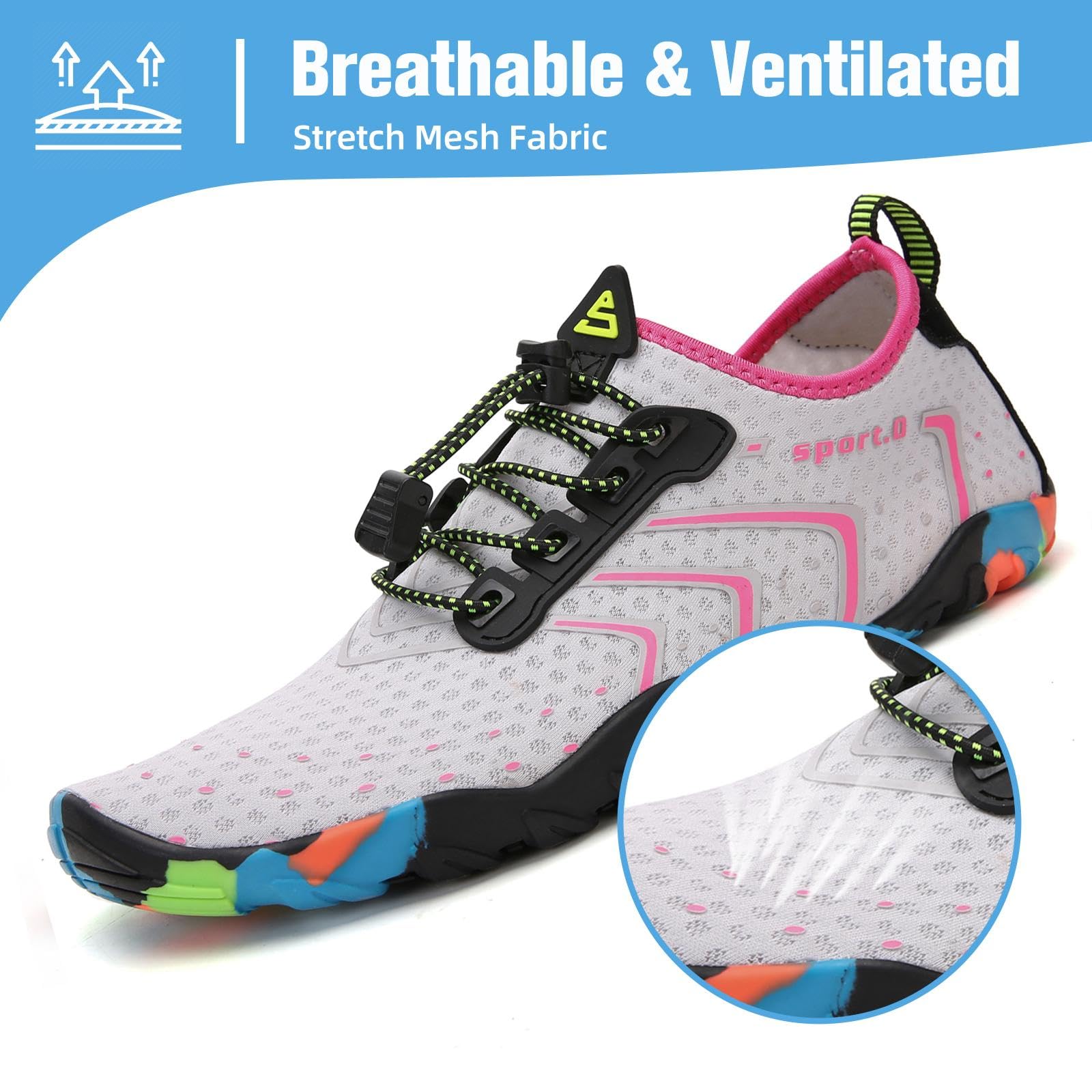 Mishansha Water Shoes for Women Men, Quick-Dry Barefoot Swim Shoes with Drainage Holes, Lightweight Aqua Shoe for Beach Pool River Boating Yoga Walking 8.5 Women/7 Men Ghost White