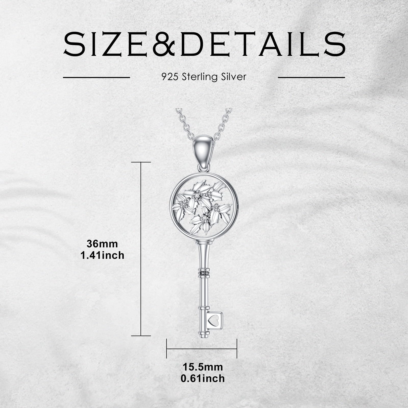 LWXIE Diamond Key Necklace 925 Sterling Silver Birth Flower Key Pendant Necklace Birthday Mother's Day Jewelry Gifts for Women