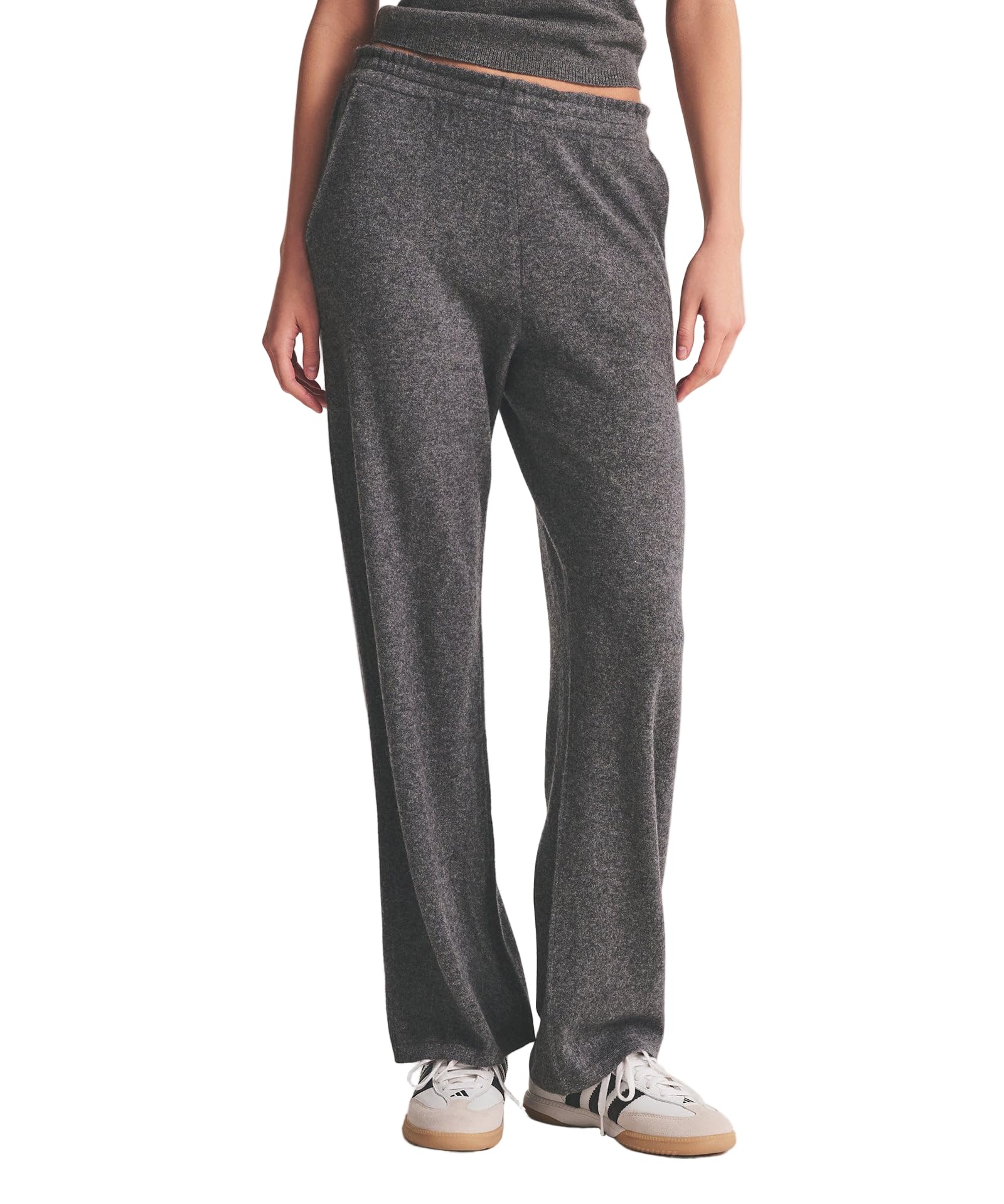 NAADAM, Womens, Signature Cashmere Paperbag Wide Leg Pants, Granite, M