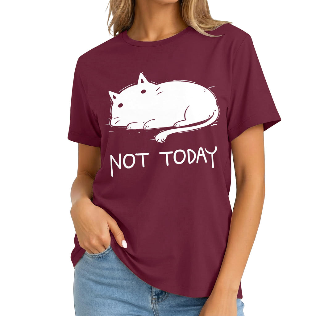 Women's Cat Graphic T Shirt Funny Not Today Cute Lazy Kitty Novelty Crewneck Short Sleeve Casual Tee Gifts for Cat Lovers