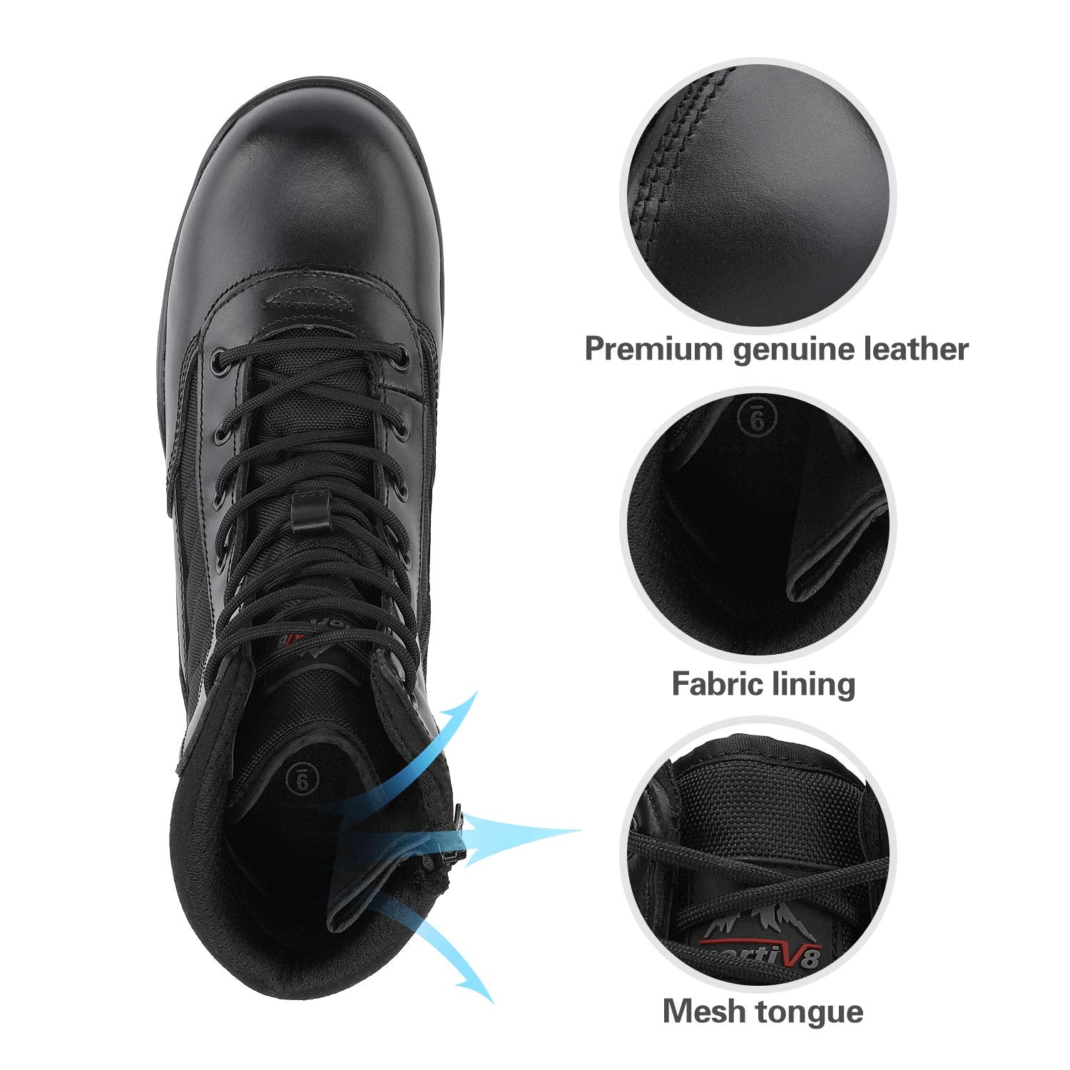 NORTIV 8 Men's Military Tactical Work Boots Side Zipper Leather Motorcycle Combat Boots Trooper(6-8 Inches),Size 11W,Black