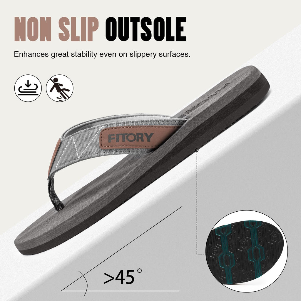 FITORY Men's Flip-Flops, Thongs Sandals Comfort Slippers for Beach Gray Size 10