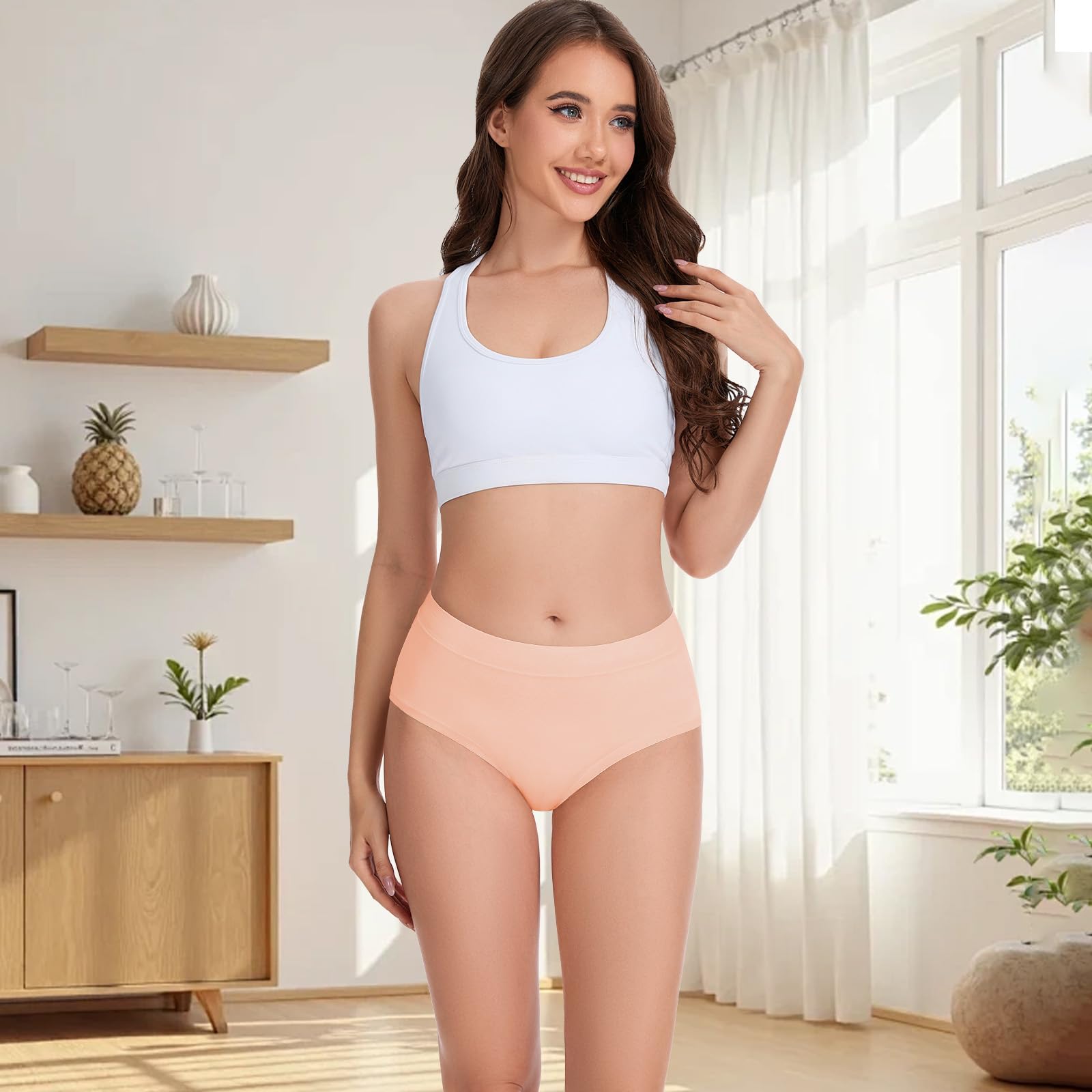 Migbean Viscose From Bamboo Women's Underwear Mid Waisted Ladies Cotton Panties Sweat Wicking Soft Full Coverage Briefs