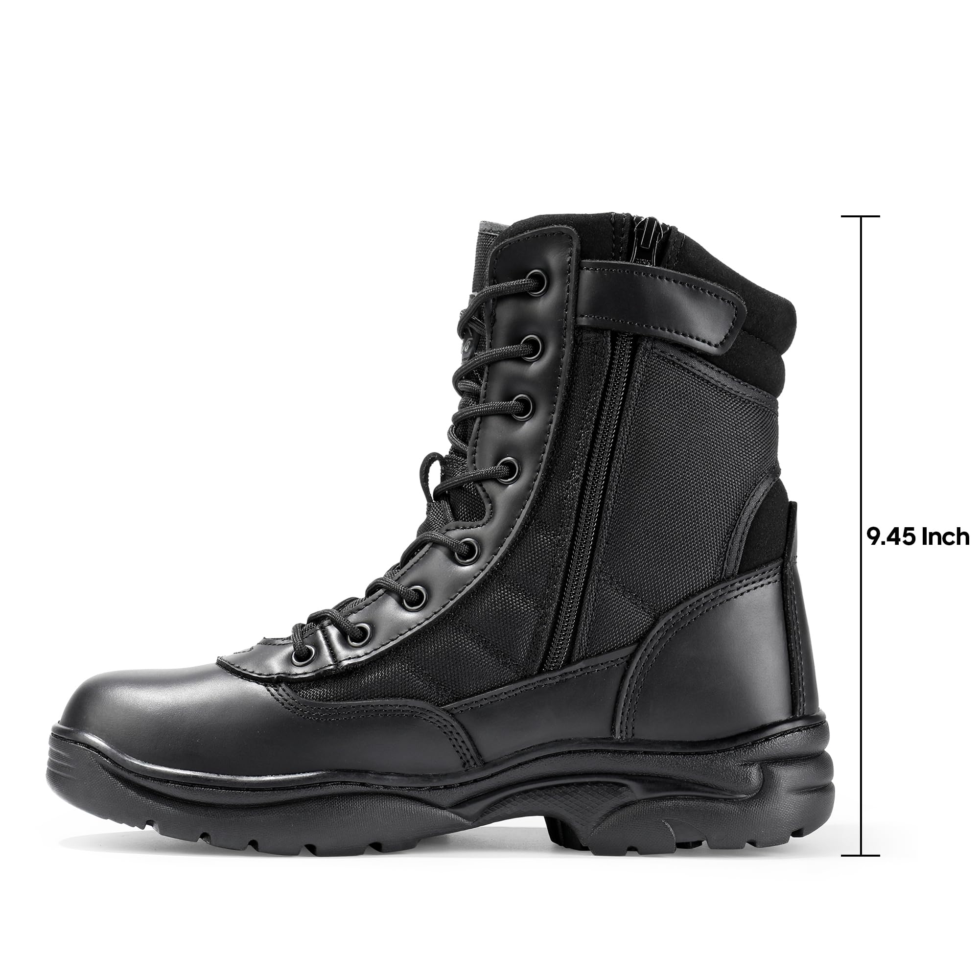 NORTIV 8 Men's Military Tactical Work Boots Side Zipper Leather Motorcycle Combat Boots Trooper(6-8 Inches),Size 11W,Black