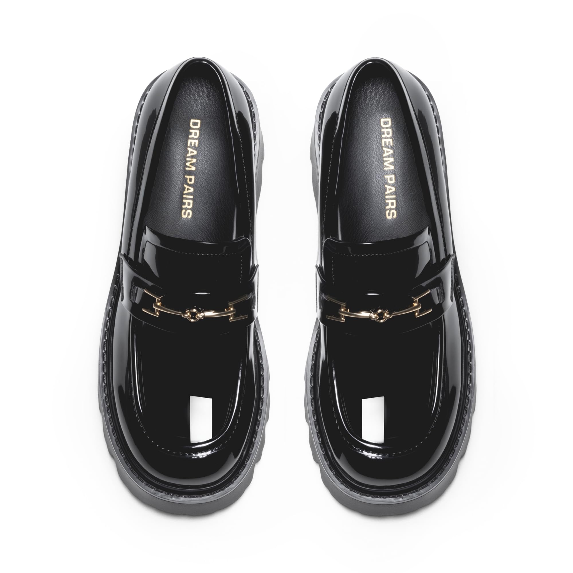 DREAM PAIRS Women Loafers Platform Chunky Heel Slip On Lug Sole Casual Dressy Office Business Shoes,Size 8.5,Black-Pat,DWUMLS2534