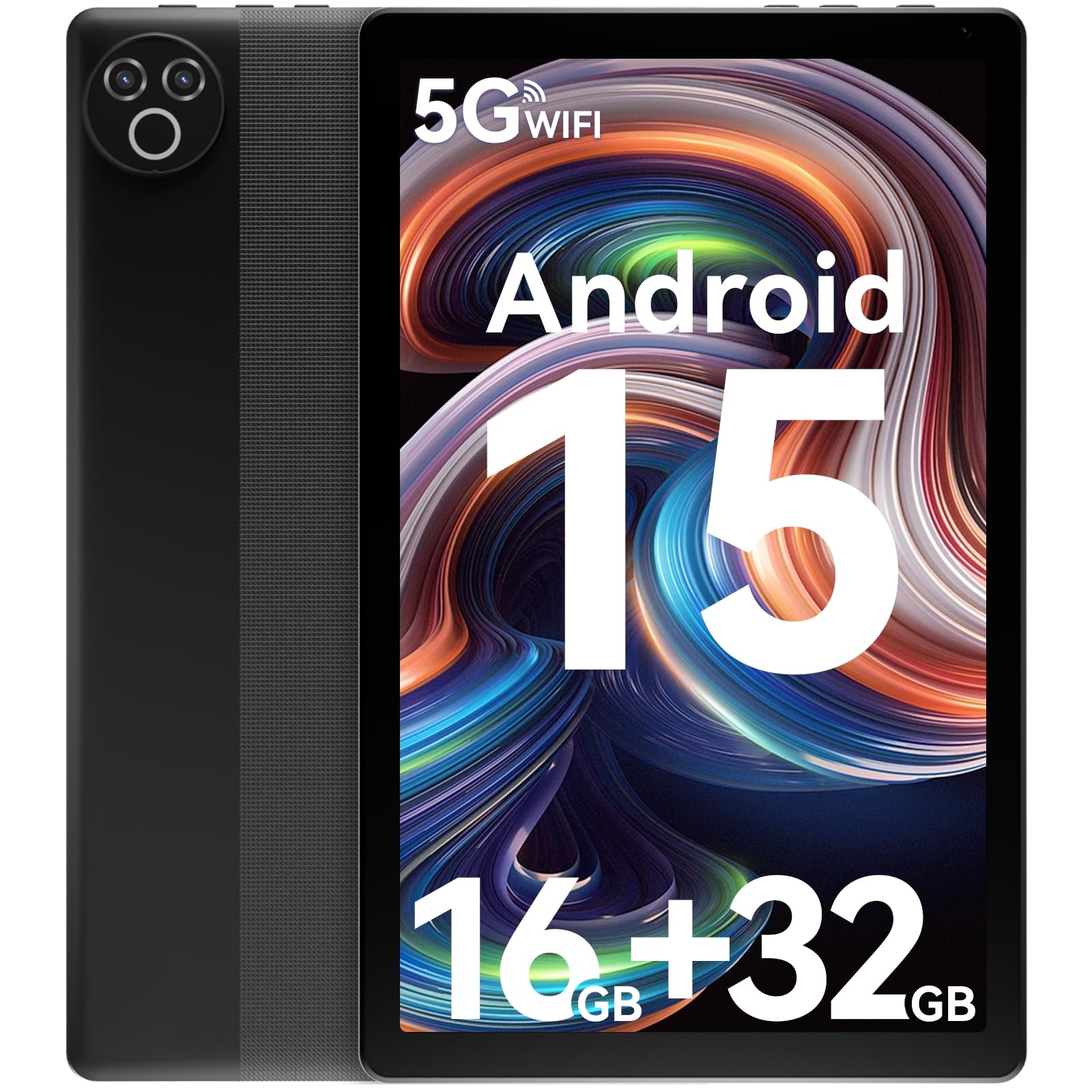 Tablet 10 Inch Android 15 OS GMS Certified Tablets PC 1.8 GHz 5-Core 16 (3+13) GB RAM 32 GB ROM 1 TB Expandable 1280x800 HD IPS Touch Screen 5000 mAh WiFi 6 Bluetooth 5.4 Dual Camera 2025 (Black)