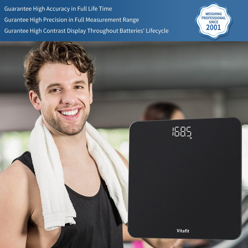 Vitafit Scale for Body Weight, High Accuracy 0.1lb by Our Professional Factory Since 2001, Digital Weight Scale LED and Step On, 3*AAA Batteries Included, 400lb/182kg, Spray Silver Black
