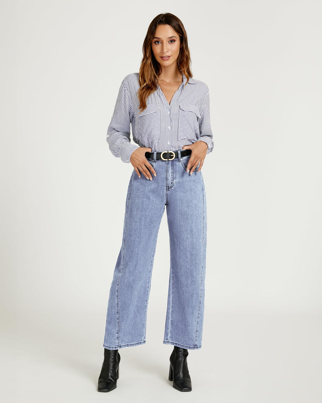 luvamia Women's Stretch Jeans Women’S Jeans Baggy Barrel Jeans for Woman Y2K Jeans Women Relaxed Fit Jeans for Women High Rise Barrel Jeans Women Roadknight Blue Size Medium US Size 8 to Size 10
