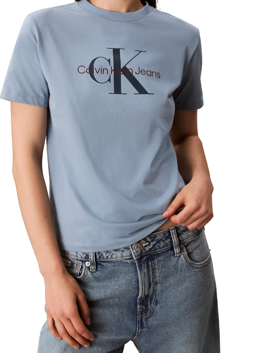 Calvin Klein Women's Monogram Logo Crewneck T-Shirt Faded Denim