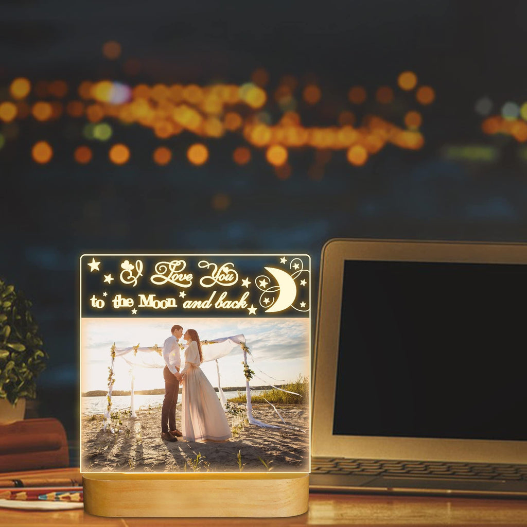 Attivolife Light up Picture Frame, Love You to the Moon and Back Night Light, Customized Valentines Birthday Gifts for Him Her Girlfriend Boyfriend Men Women Couple with Gift Card(4x6 Inch)