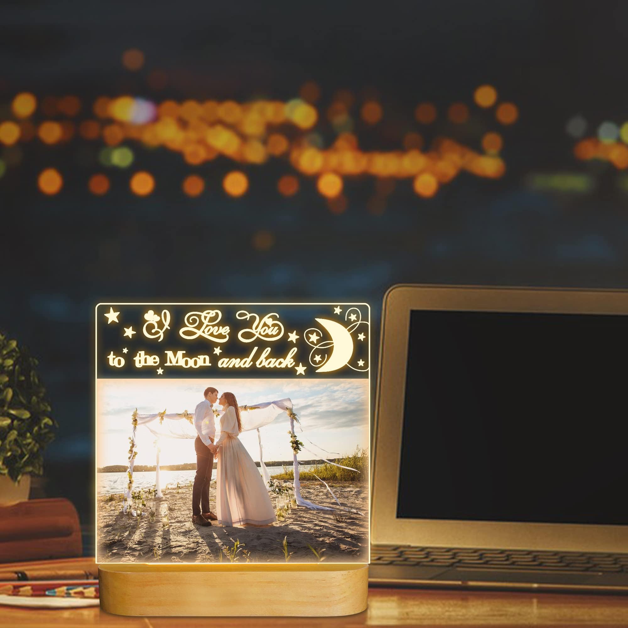 Attivolife Light up Picture Frame, Love You to the Moon and Back Night Light, Customized Valentines Birthday Gifts for Him Her Girlfriend Boyfriend Men Women Couple with Gift Card(4x6 Inch)
