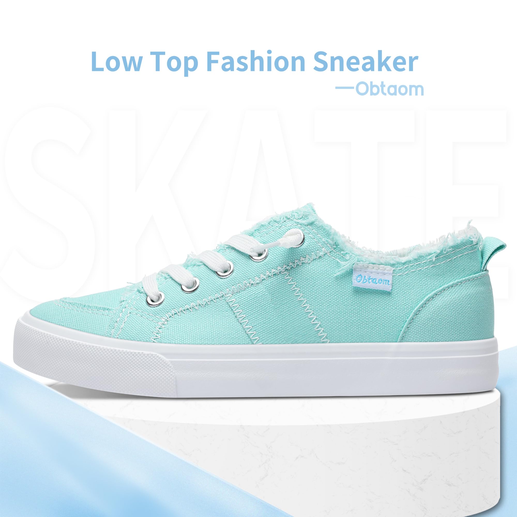 Obtaom Women's Play Fashion Sneaker Comfortable Canvas Slip on Shoes Washed Canvas Flats（Light Green，US11）