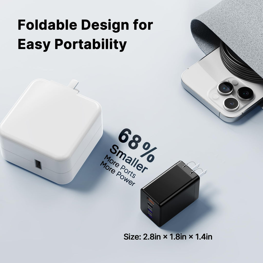 200W USB C Charger Block, Foldable 4-Port GaN5 Super Fast Charger USB C, Dual 65W Type C Charging Block, Laptop Fast Charging Adapter for MacBook Pro/Air, iPad, iPhone, Samsung Galaxy Black