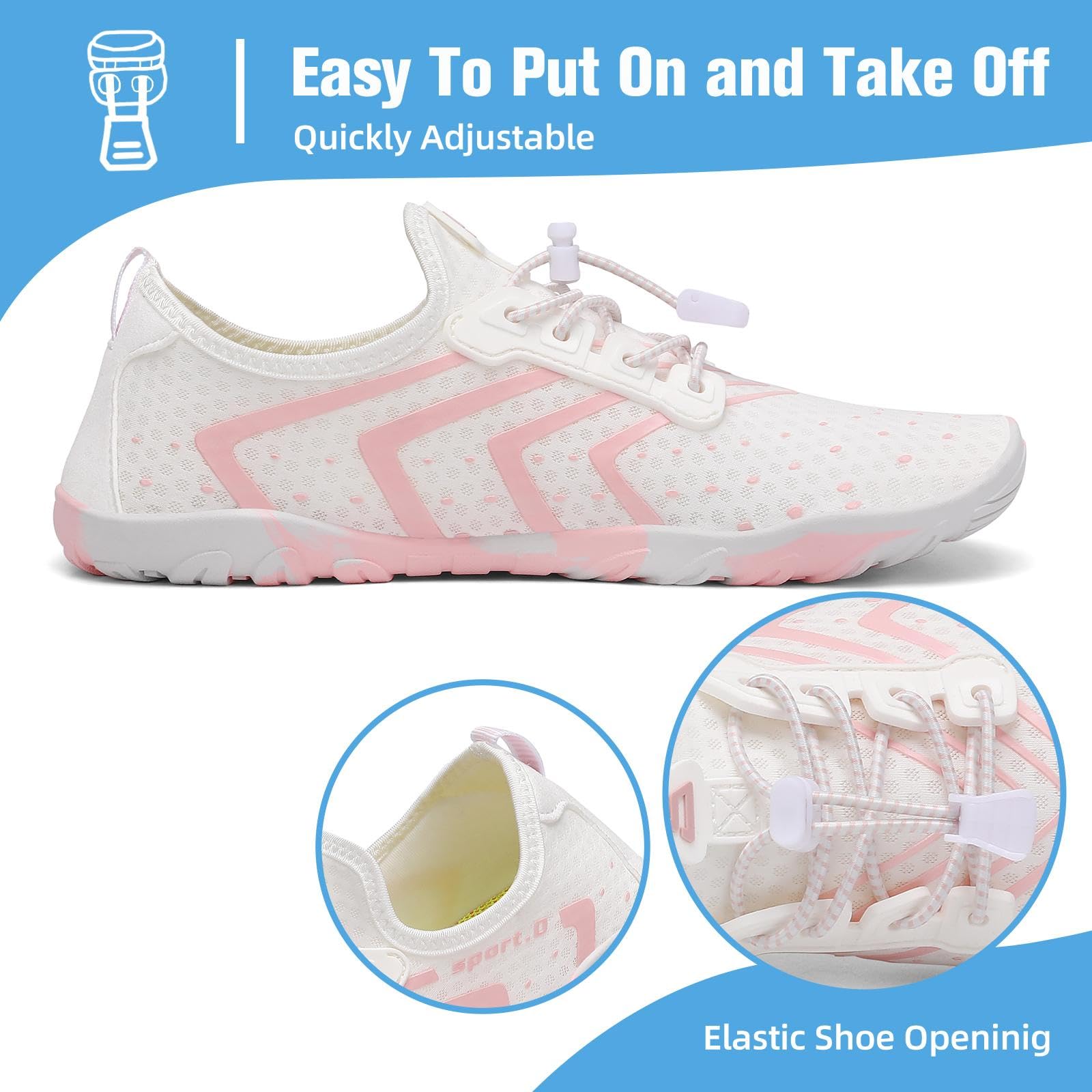 Mishansha Water Shoes for Women Men, Quick-Dry Barefoot Swim Shoes with Drainage Holes, Lightweight Aqua Shoe for Beach Pool River Boating Yoga Walking 6 Women/5 Men Light-Pink