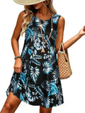 Black and Blue Dresses for Women Summer Beach Sleeveless Sundress Pockets Swing Casual Loose Tshirt Dress(Floral, L)