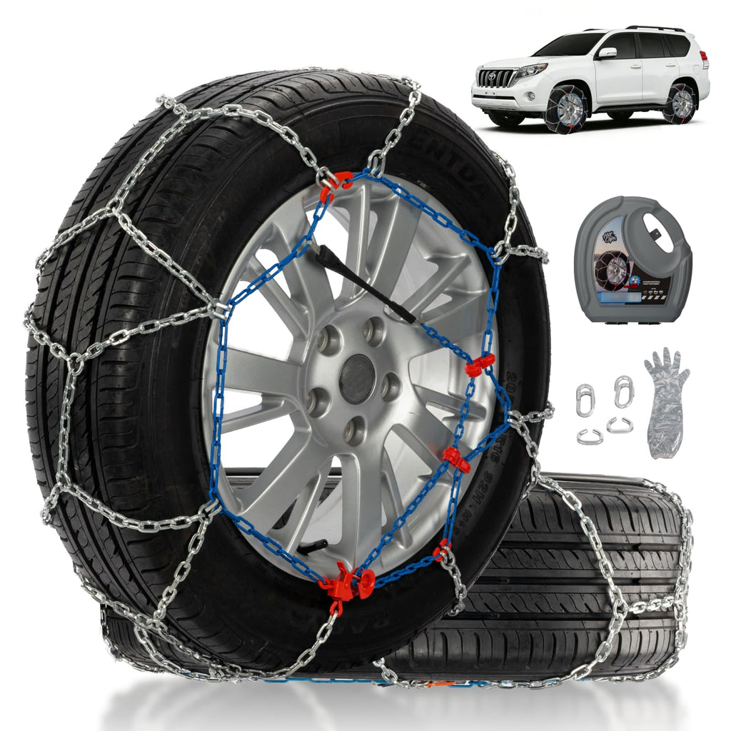 Snow Chains for Pickup Trucks & SUVs Off-road, Heavy Duty Quick Fit & Easy Installation Snow Tire Chains, Portable Reusable Emergency Tire Traction Chain, Set of 2 (HP2335)
