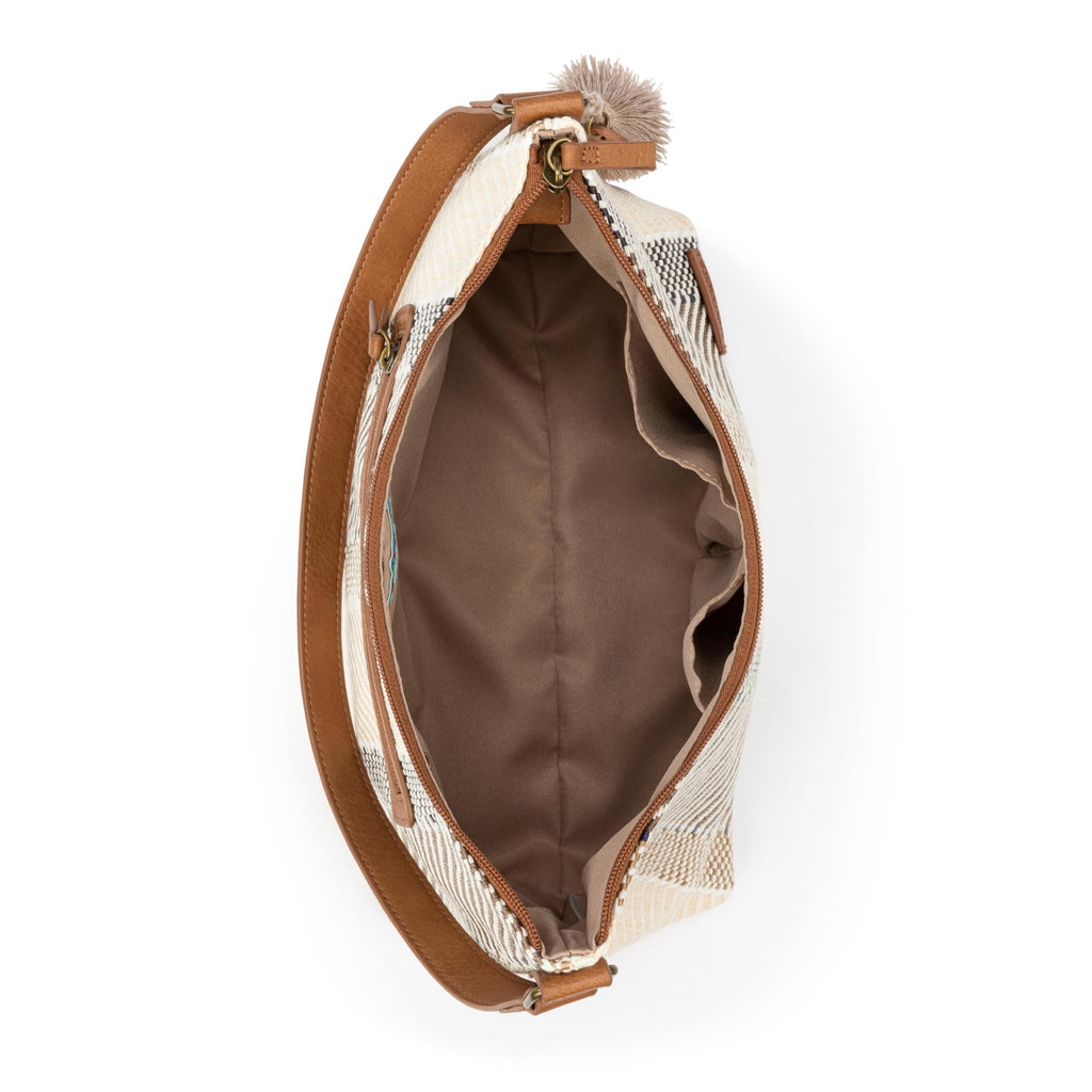 Sakroots Banyan Hobo – Shoulder bag with Zipper Closure, Back Zipper Pocket, detachable key dangle. Lightweight Travel, Work, or Everyday Hobo for Women - Tobacco Batik Woven