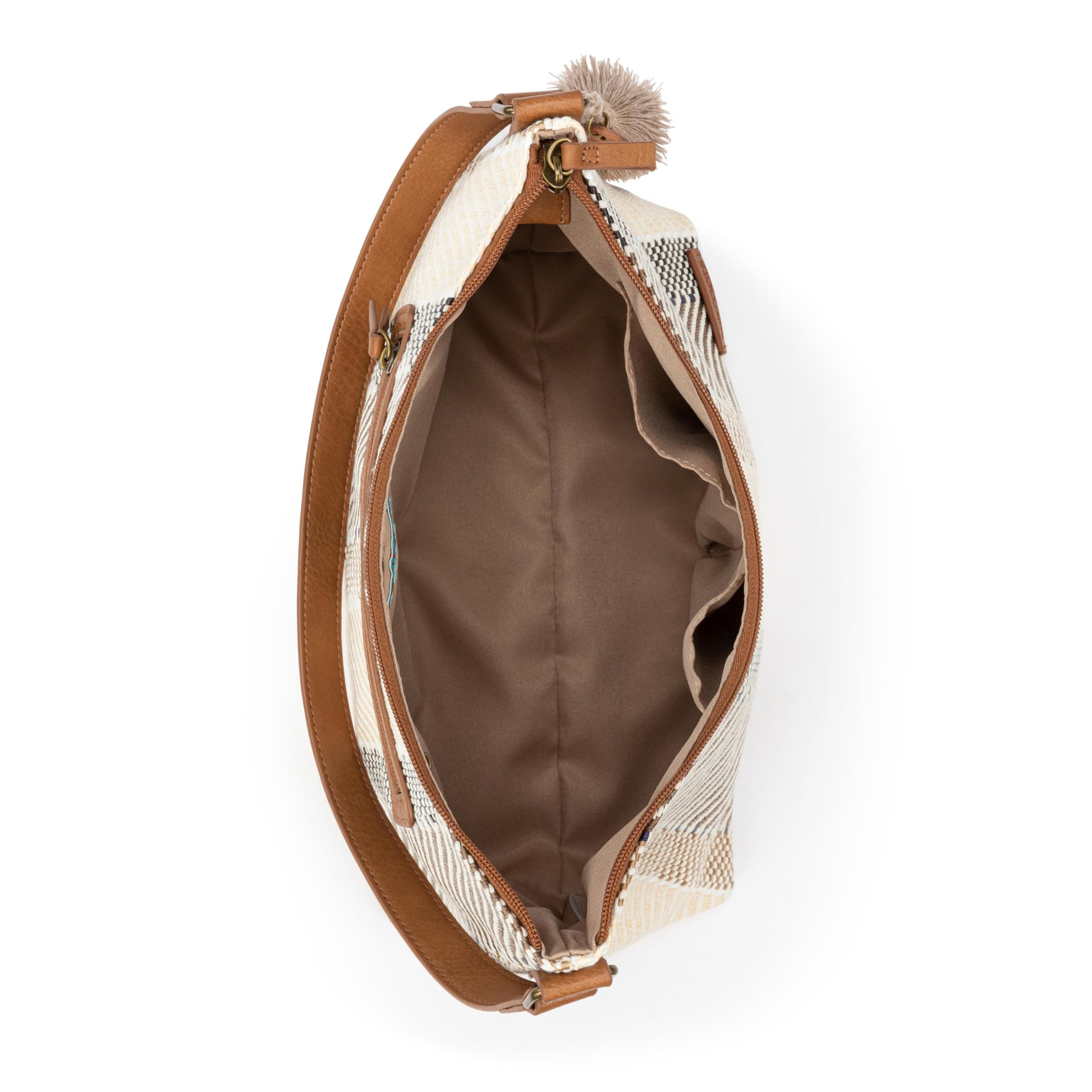 Sakroots Banyan Hobo – Shoulder bag with Zipper Closure, Back Zipper Pocket, detachable key dangle. Lightweight Travel, Work, or Everyday Hobo for Women - Tobacco Batik Woven