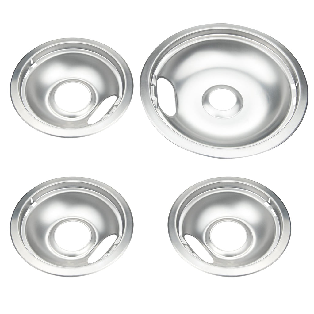 Mejiao Stove Burner Covers,Chrome Replacement Drip Pans for Frigidaire Kenmore 316048413 and 316048414,4 pcs (3x6" and 1x8")