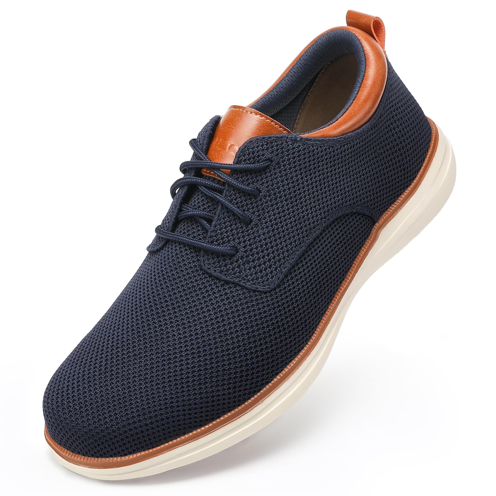 VILOCY Men's Wide Casual Dress Oxfords Business Shoes Fashion Sneakers Mesh Breathable Comfortable Walking Shoes Navy,EU40