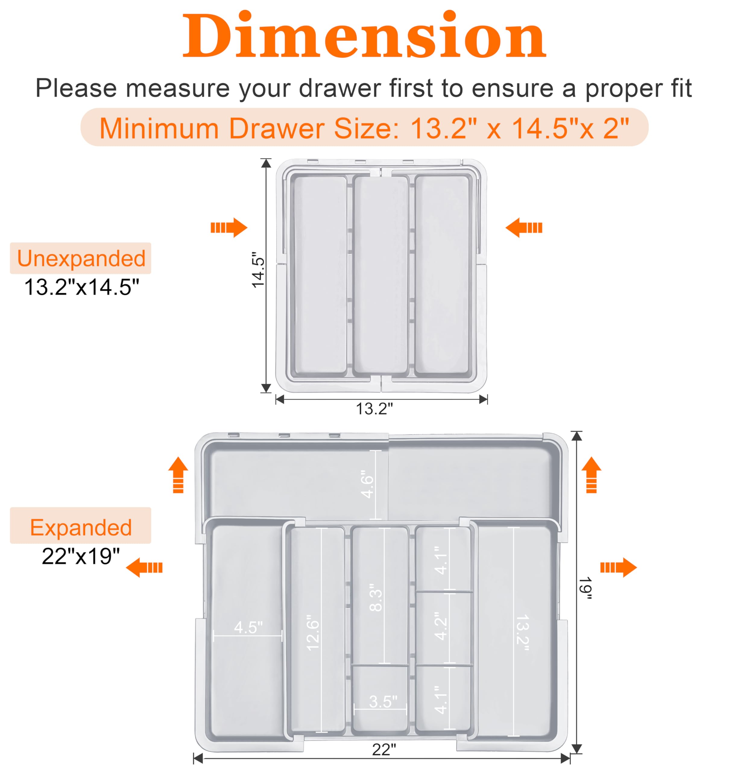 Spaclear Large Utensil Drawer Organizer Expandable Silverware Organizer for Kitchen Drawer Adjustable Cooking Utensil Holder Cutlery Flatware Tray Spatula Tools Gadgets Storage Dividers Plastic Grey