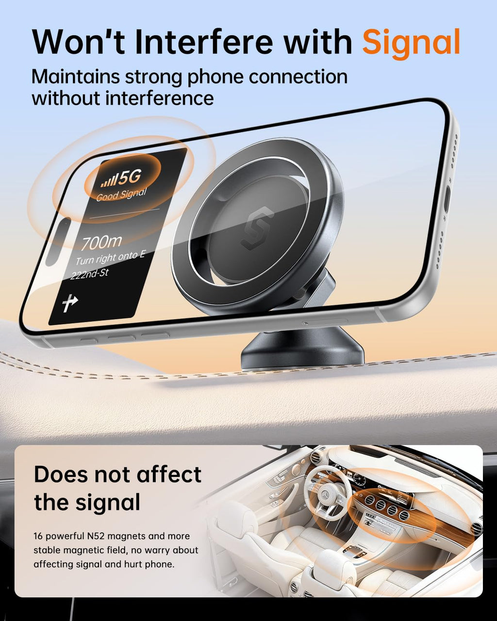 SYNCWIRE for MagSafe Car Mount - 360 Rotation Magnetic Phone Holder for Car Dashboard, Strong Magnet Car Phone Holder Mount Compatible iPhone 17 Pro Max Air 16 15 14 13 - Car Accessories for Women Men