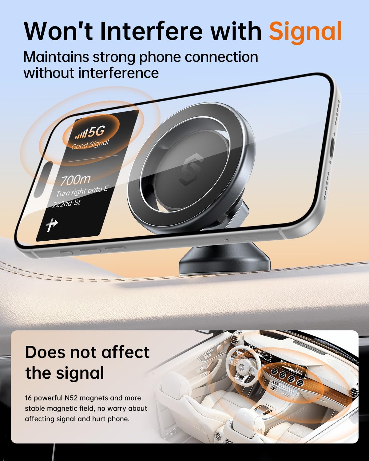 SYNCWIRE for MagSafe Car Mount - 360 Rotation Magnetic Phone Holder for Car Dashboard, Strong Magnet Car Phone Holder Mount Compatible iPhone 17 Pro Max Air 16 15 14 13 - Car Accessories for Women Men