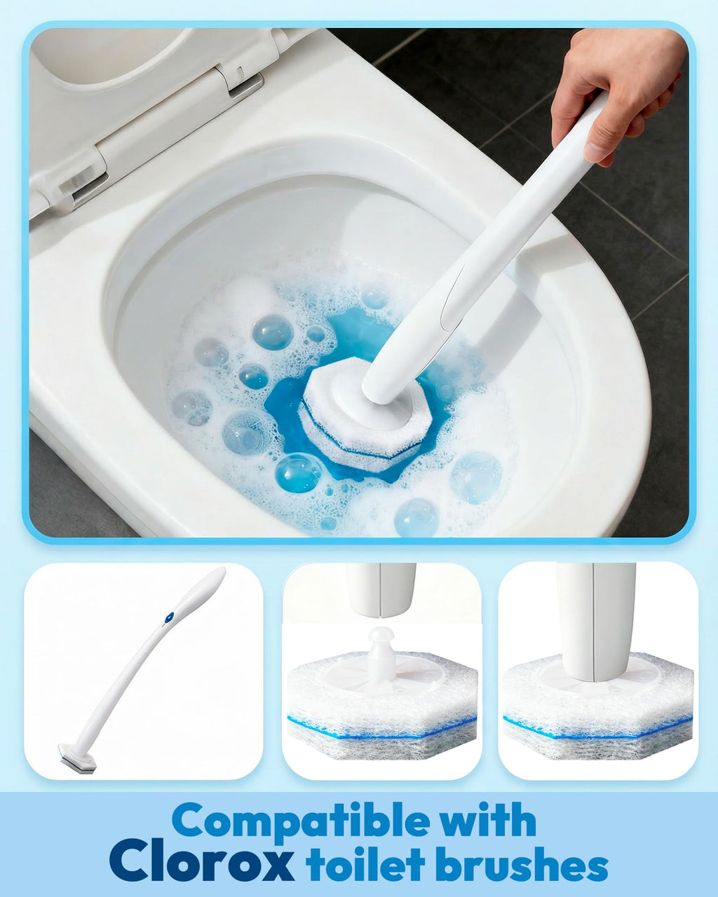 Disposable Toilet Wand Refill Compatible with Clorox Toilet Brush, 50 Count Disposable Heads for Deep Cleaning