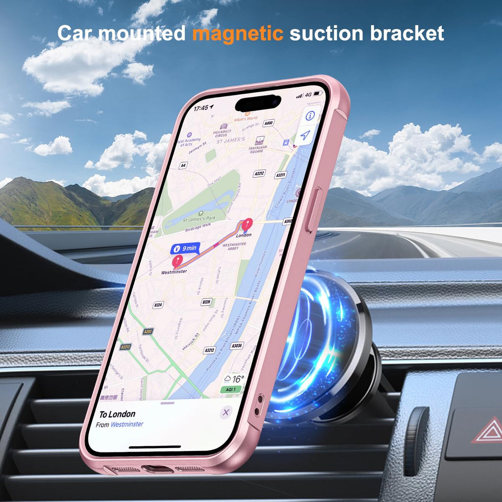 SKYLMW Compatible with iPhone 13 Case & iPhone 14 Case with Invisible Magnetic O-Ring Stand Phone Cases for 13 & 14 6.1" [Compatible with Mag-Safe][Great Grip Feeling], Rose Gold