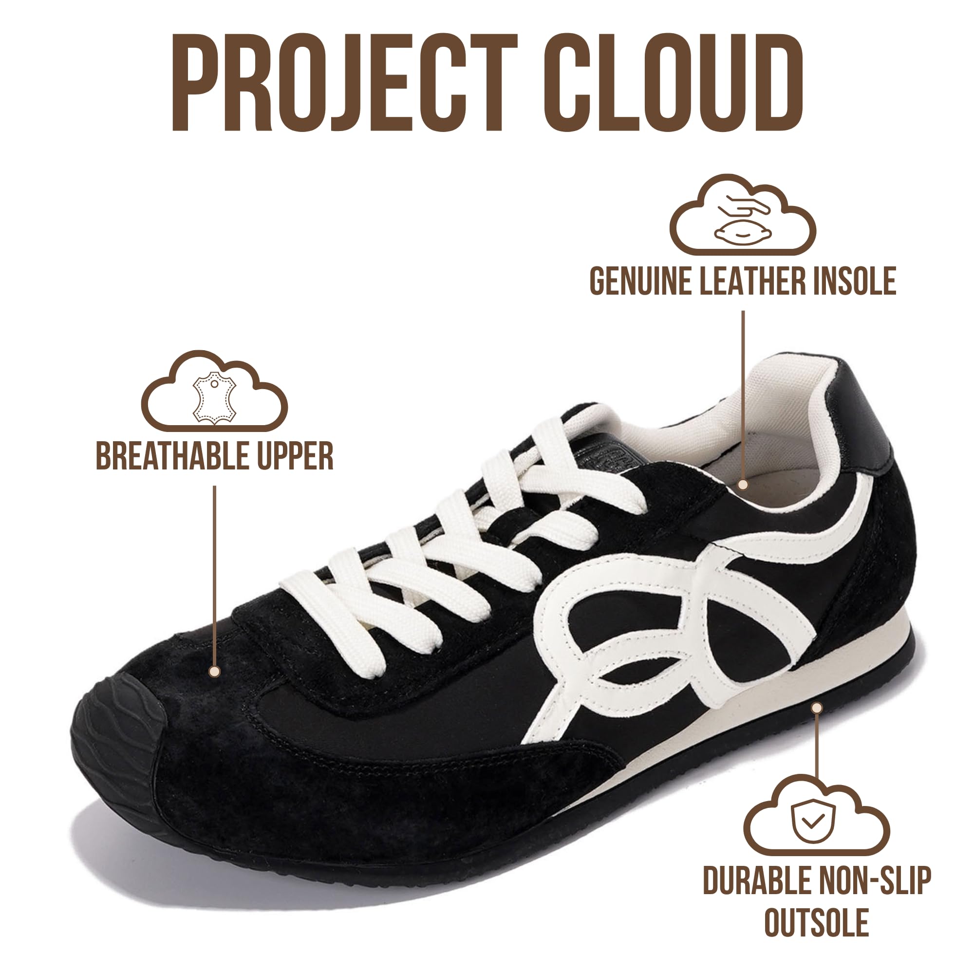 Project Cloud Womens Shoes with Leather Memory Foam Insole Trendy Sneakers for Women - Lightweight & Non-Slip Womens Sneakers Walking Shoes for Women Footwear(Lowy,BLK,6.5)